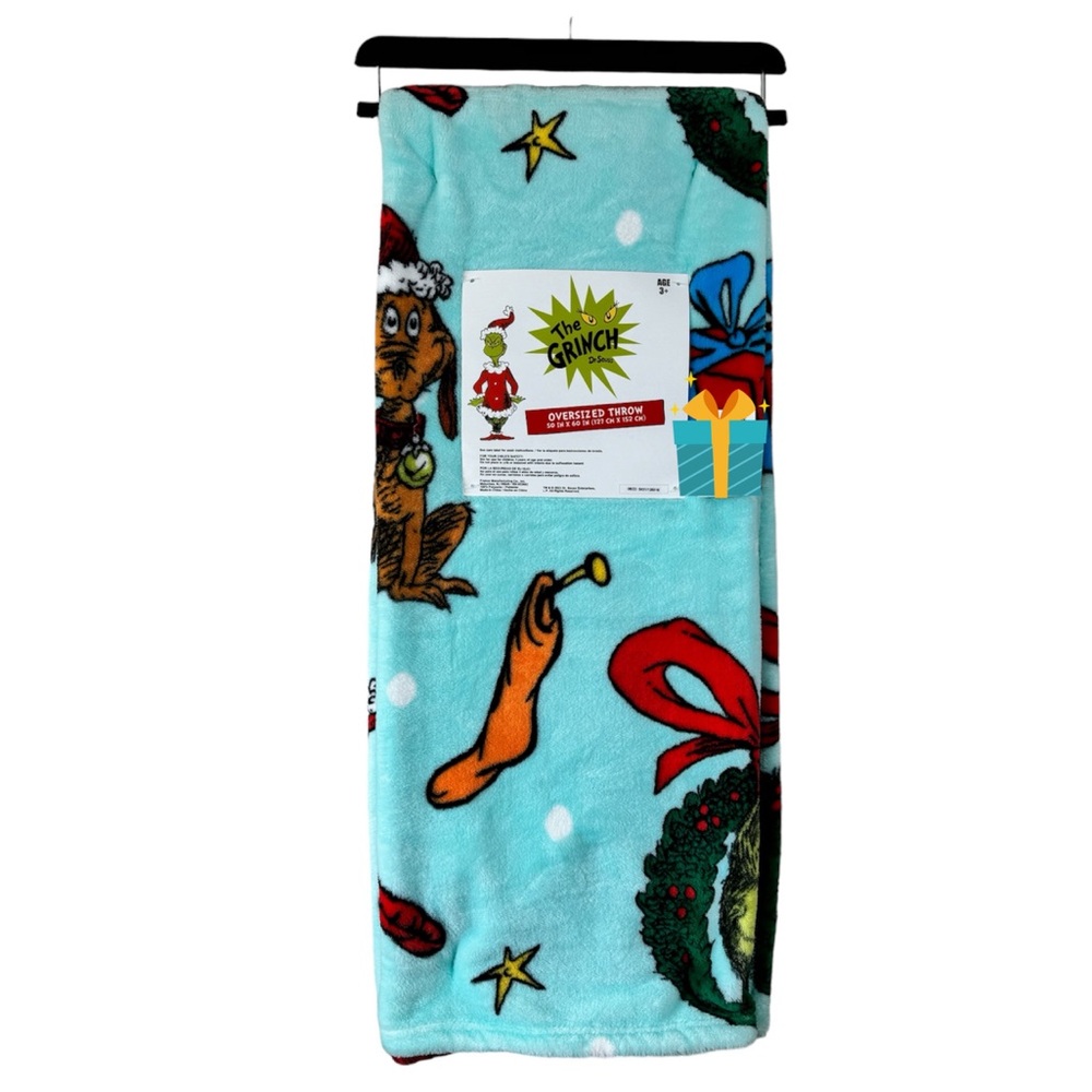 Dr Seuss The Grinch Teal Christmas‎ Blanket 50x60